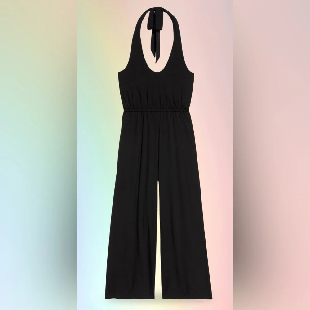 NWTS💓GAP OLD NAVY LG💓BLACK GREEK HALTER STYLE JUMPSUIT ELASTIC WAIST POCKETS - Picture 14 of 14